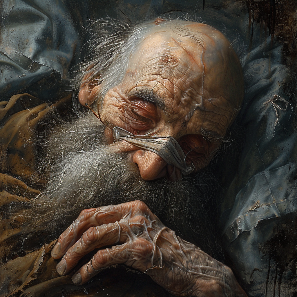 A Weary Old Man Wearing a Facemask. Image by MidJourney